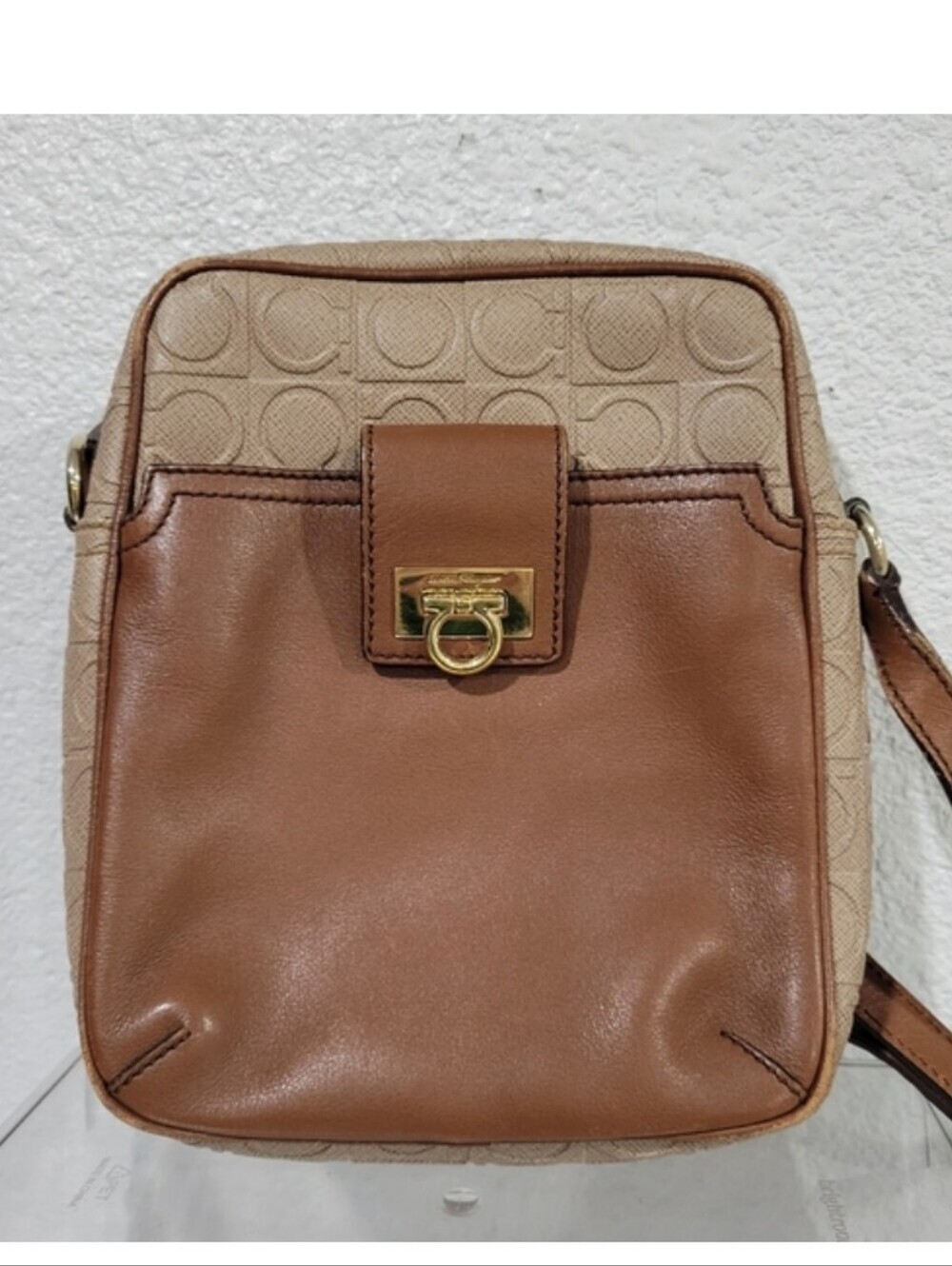 Vintage Salvatore Ferragamo Gancini Canvas & Leather Crossbody Bag